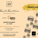 “Incontri di gusto” da Sancta Sanctorum: giovedì 9 novembre Panini&Franciacorta con 12Morsi.